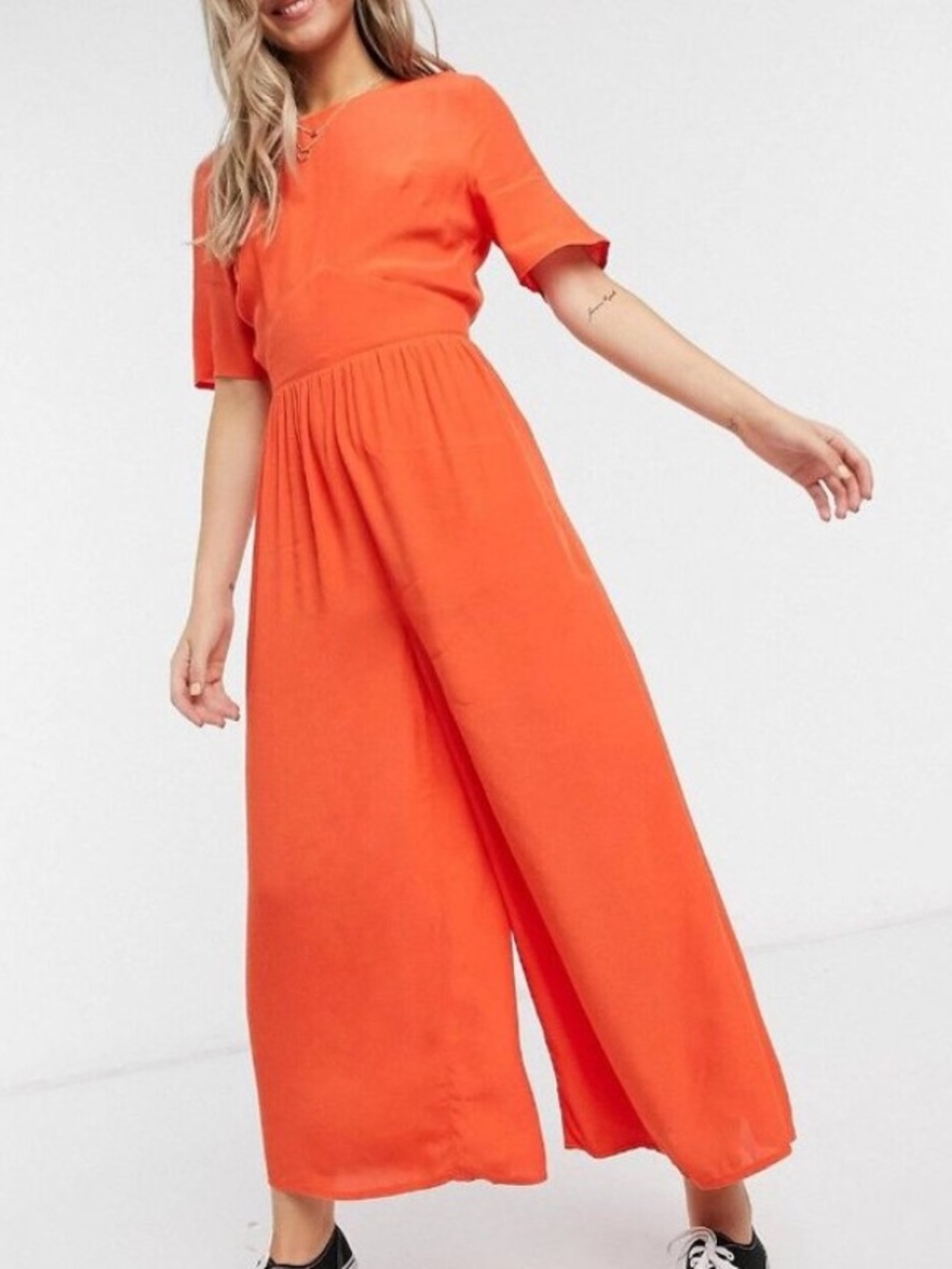 ASOS DESIGN Women 12 Orange Tea Jumpsuit With Button Back Detail